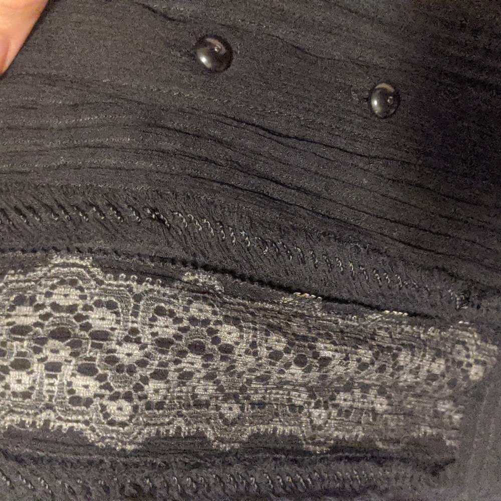 Elie Tahari Silk Tuxedo Fitted Black Shirt w Cream Lace details btwn Silk - Picture 5 of 8